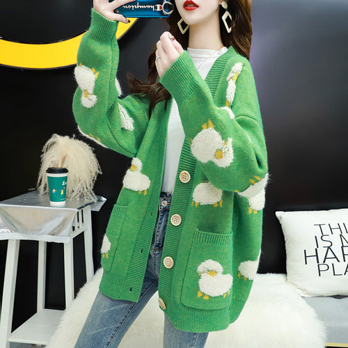 Women’s knit jacket with playful sheep pattern and pockets Lune London