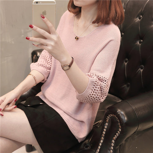 Ladies chunky knit sweater with decorative hole sleeves Lune London