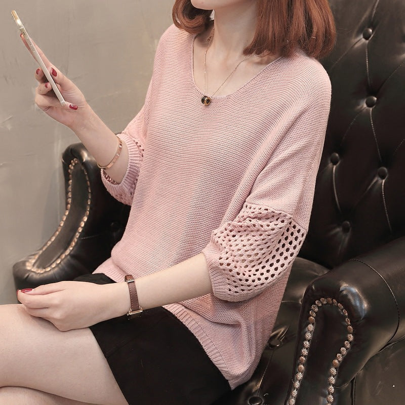 Knitted sweater for women with decorative openwork patterns and relaxed fit Lune London