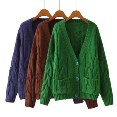 Cardigan en tricot épais pour femmes avec poches à bouton et décolleté en V Chic & Stil