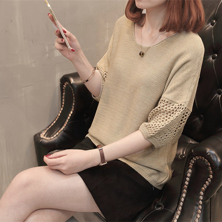 Pull en tricot pour femmes avec des manches aérées et un motif de crochet moderne Chic & Stil