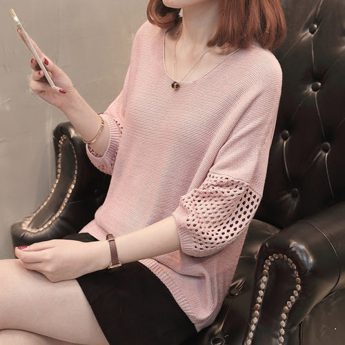 Knitted sweater for women with decorative openwork patterns and relaxed fit Lune London