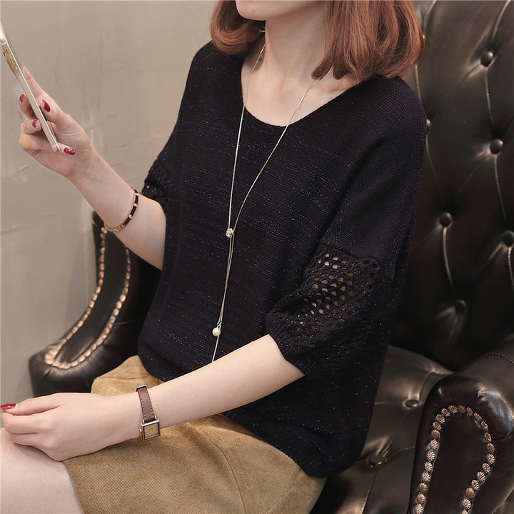 Ladies chunky knit sweater with decorative hole sleeves Lune London