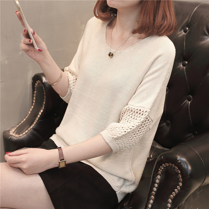 Ladies chunky knit sweater with decorative hole sleeves Lune London