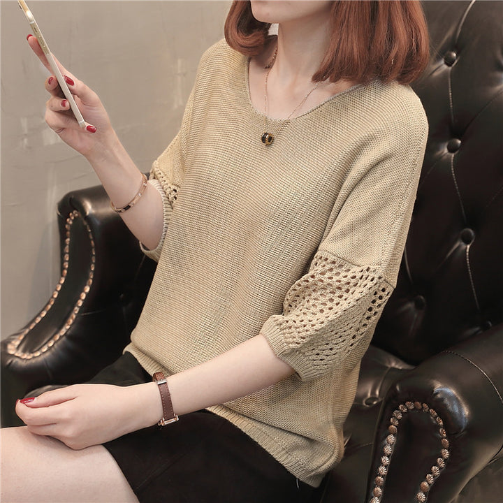 Ladies chunky knit sweater with decorative hole sleeves Lune London