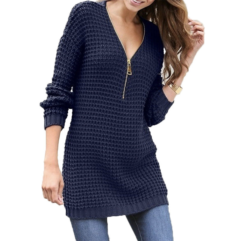 Knit sweater for women with zipper closure and elastic hem Lune Londonl