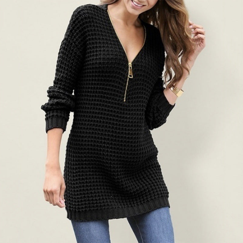 Knit sweater for women with zipper closure and elastic hem Lune Londonl