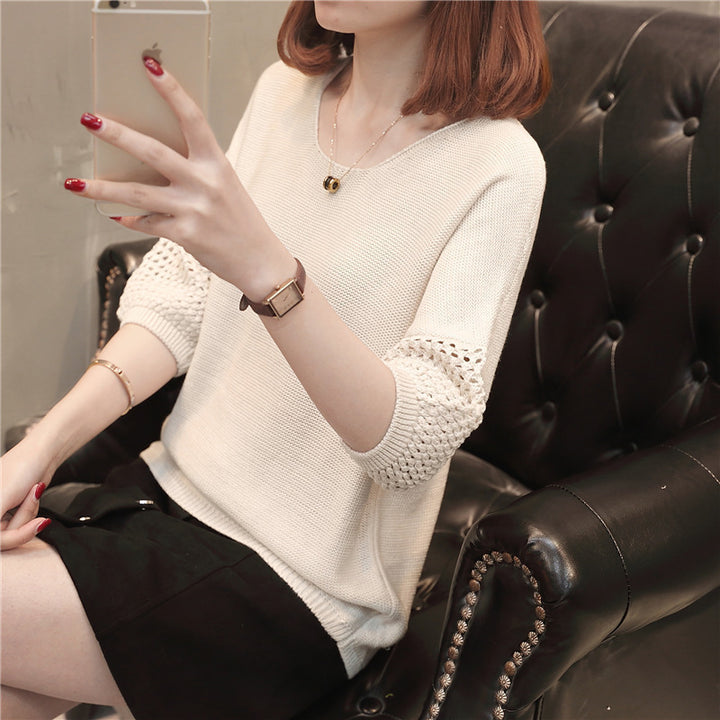 Ladies chunky knit sweater with decorative hole sleeves Lune London