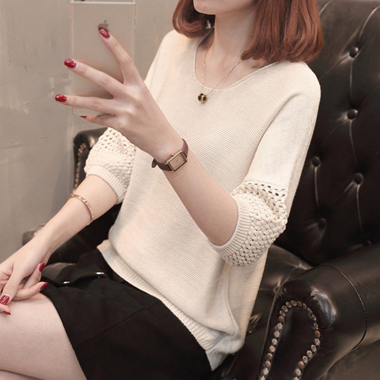 Knitted sweater for women with decorative openwork patterns and relaxed fit Lune London