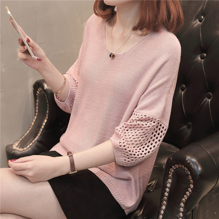 Ladies chunky knit sweater with decorative hole sleeves Lune London