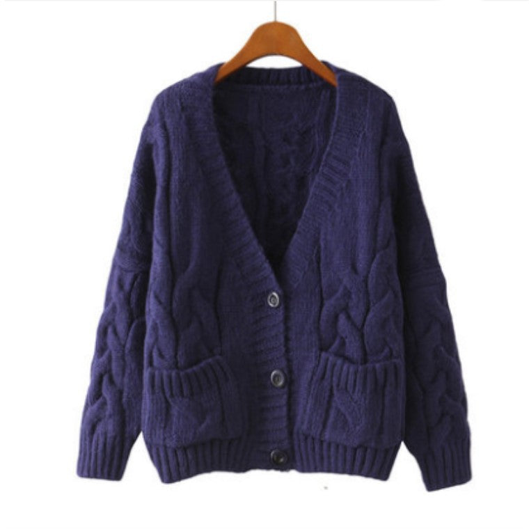 Cardigan en tricot épais pour femmes avec poches à bouton et décolleté en V Chic & Stil