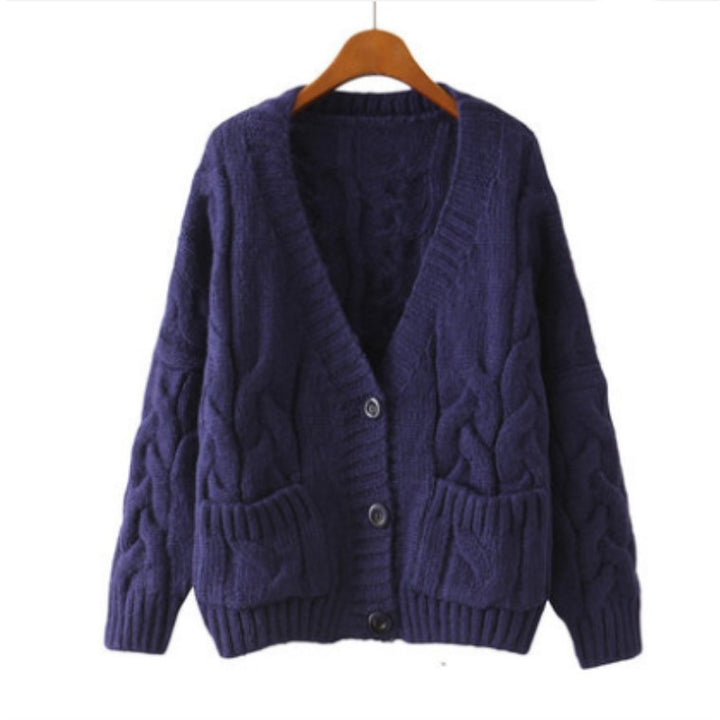 Cardigan en tricot épais pour femmes avec poches à bouton et décolleté en V Chic & Stil