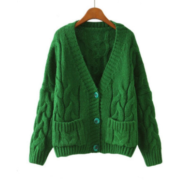 Cardigan en tricot épais pour femmes avec poches à bouton et décolleté en V Chic & Stil