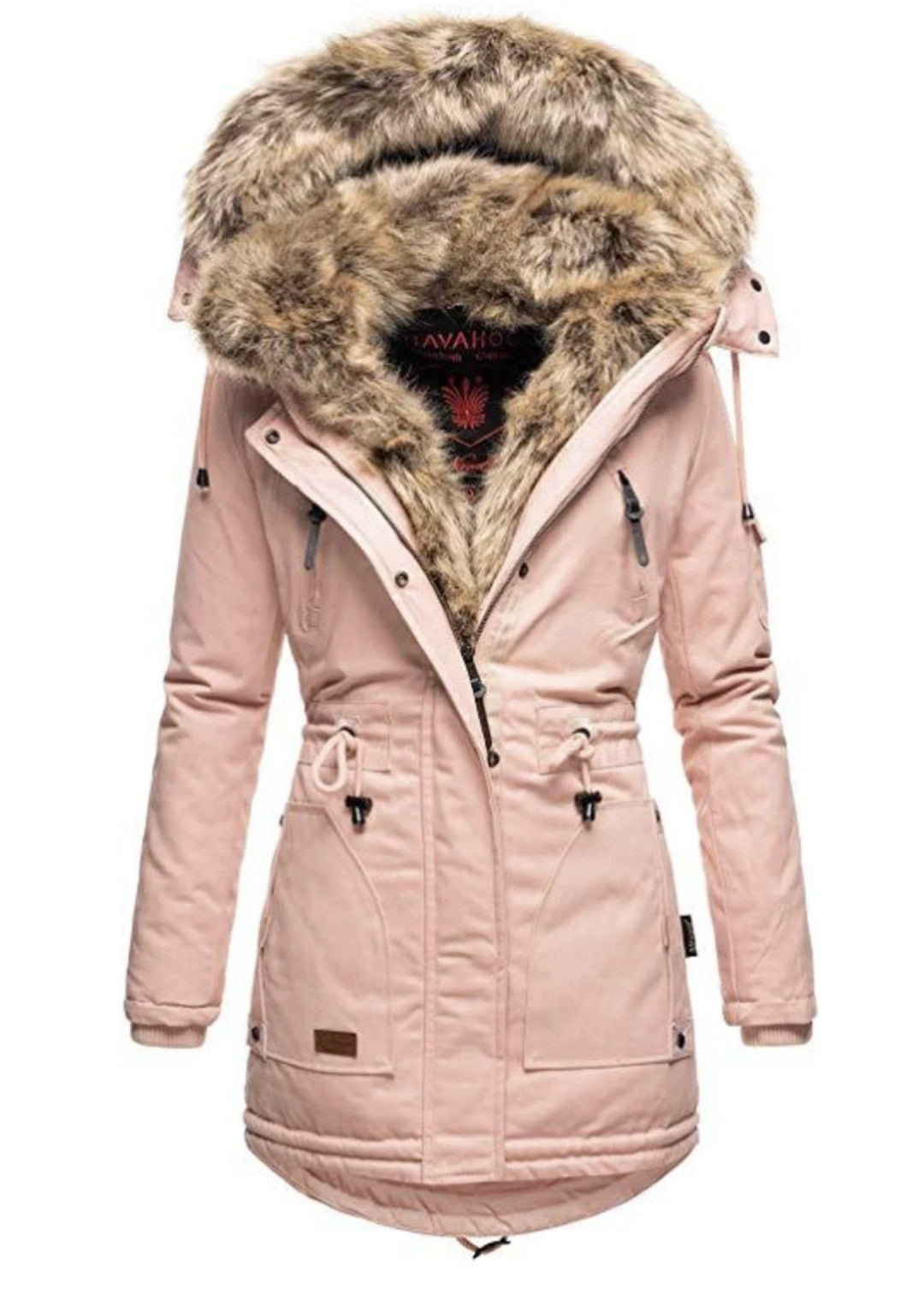 Parka women lined with removable faux fur collar and practical zippered pockets Lune London