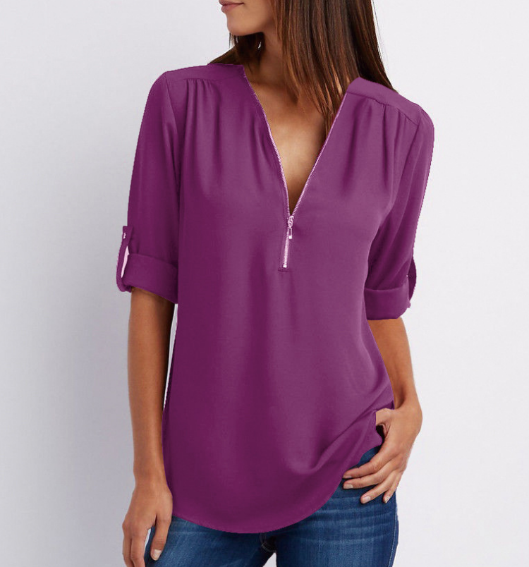 Lune London | Short sleeve shirt with zipper and V-neck - Loose tops