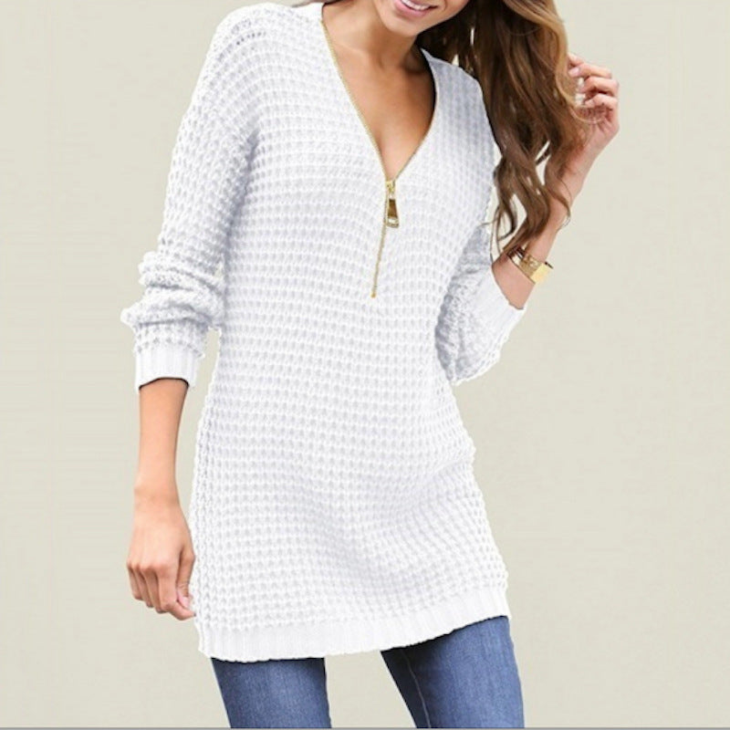 Knit sweater for women with zipper closure and elastic hem Lune Londonl