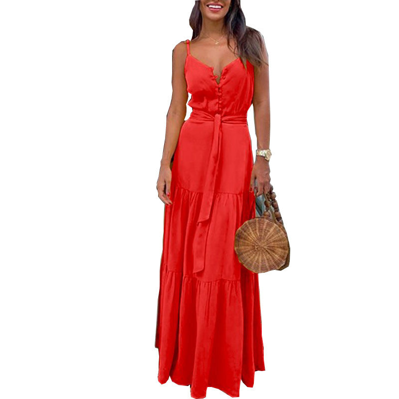 Women’s maxi dress with buttoned front and flowing skirt Lune London