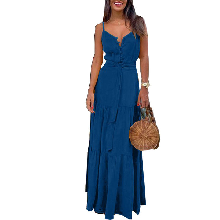 Women’s maxi dress with buttoned front and flowing skirt Lune London