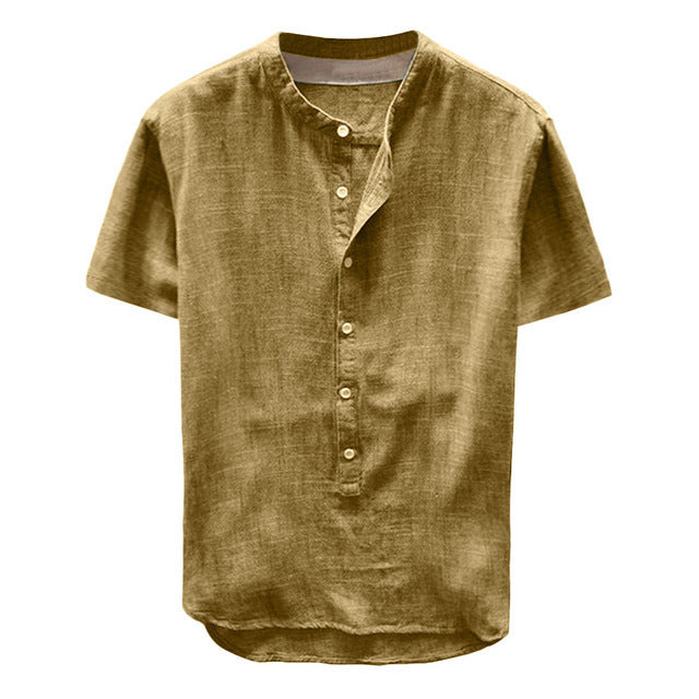 Casual linen shirt for women with high collar and marked button placket Lune London