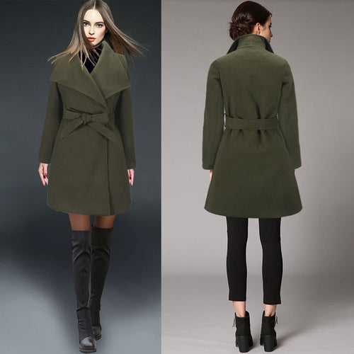 Elegant wrap coat for women with large collar and belt detail Lune London