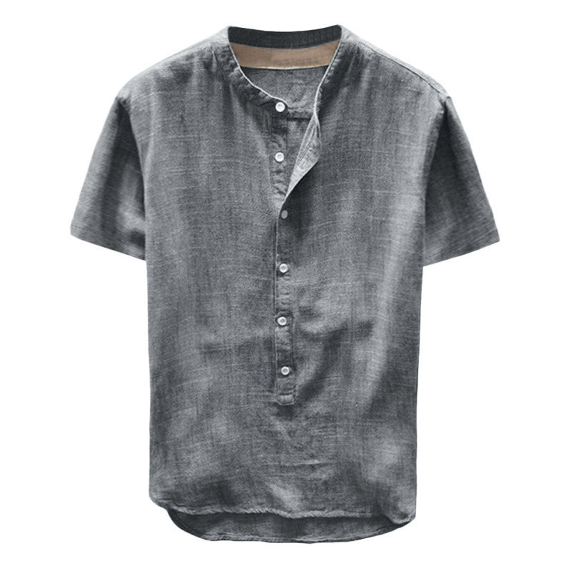 Casual linen shirt for women with high collar and marked button placket Lune London
