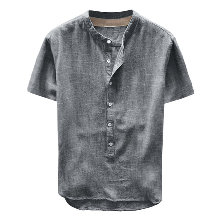 Casual linen shirt for women with high collar and marked button placket Lune London