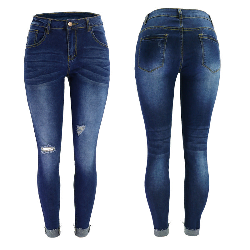 Ladies Skinny Jeans with modern tear details and a high waist Lune London