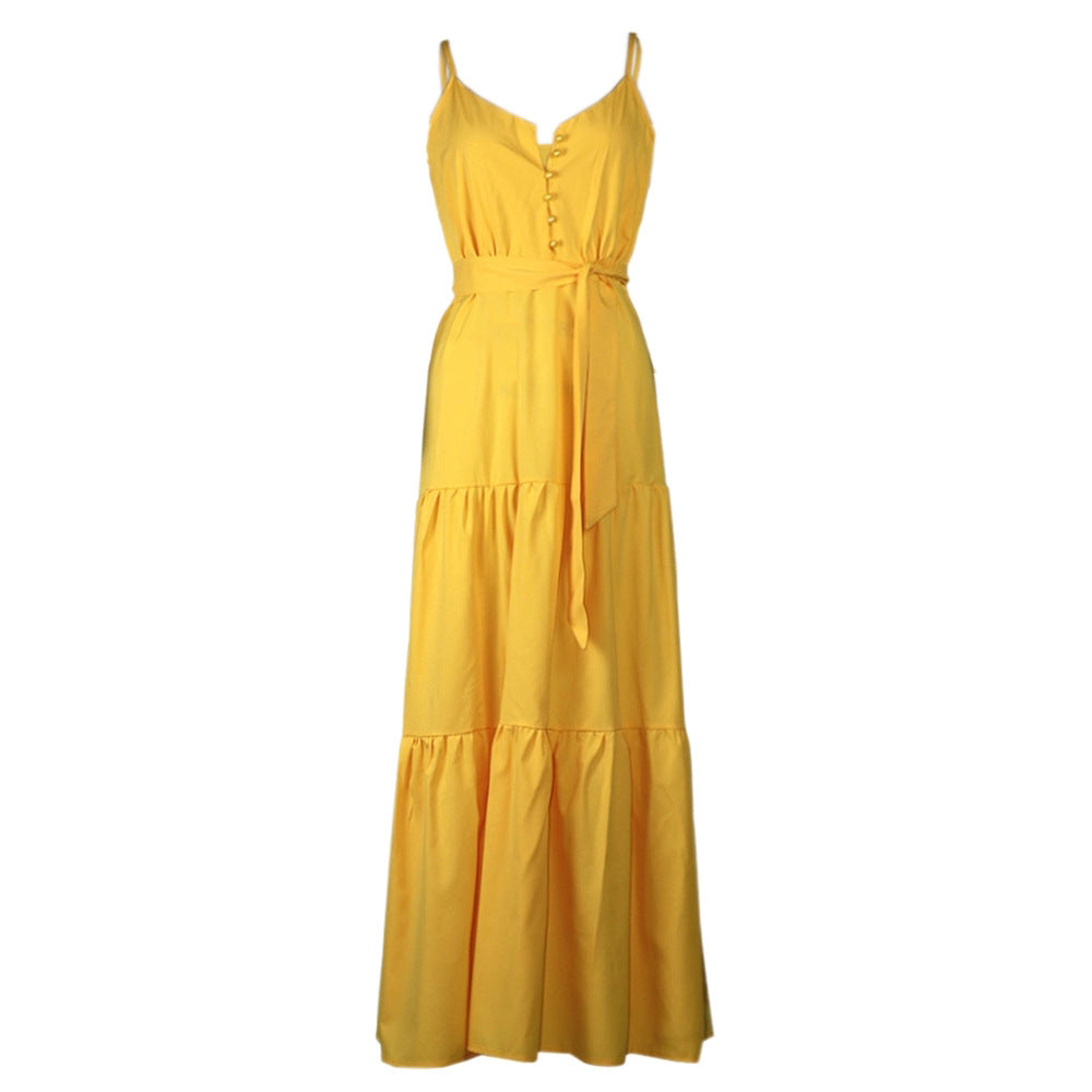 Women’s maxi dress with buttoned front and flowing skirt Lune London