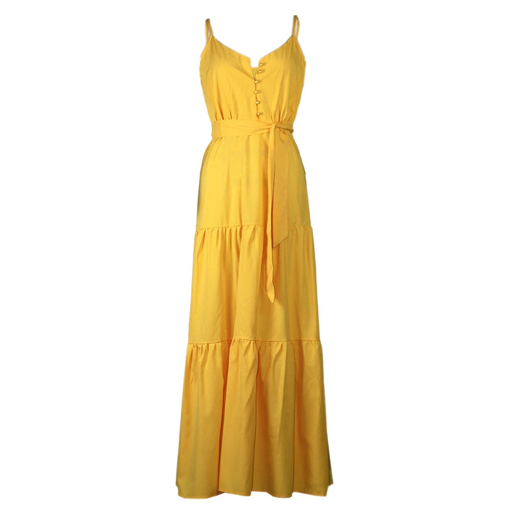 Women’s maxi dress with buttoned front and flowing skirt Lune London