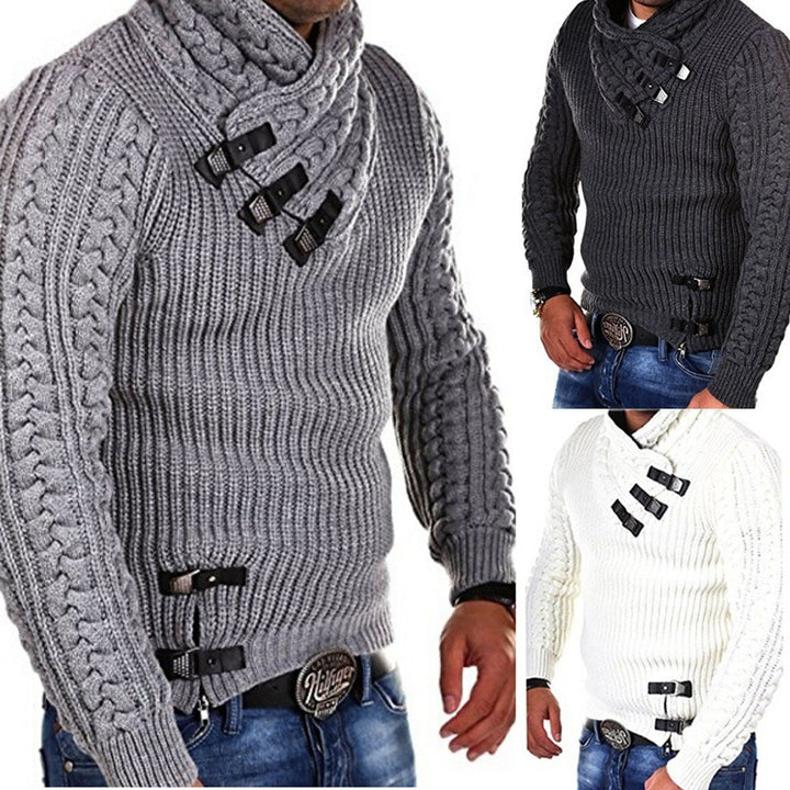 Men's knitted sweater with innovative shawl collar and exclusive button details Lune London