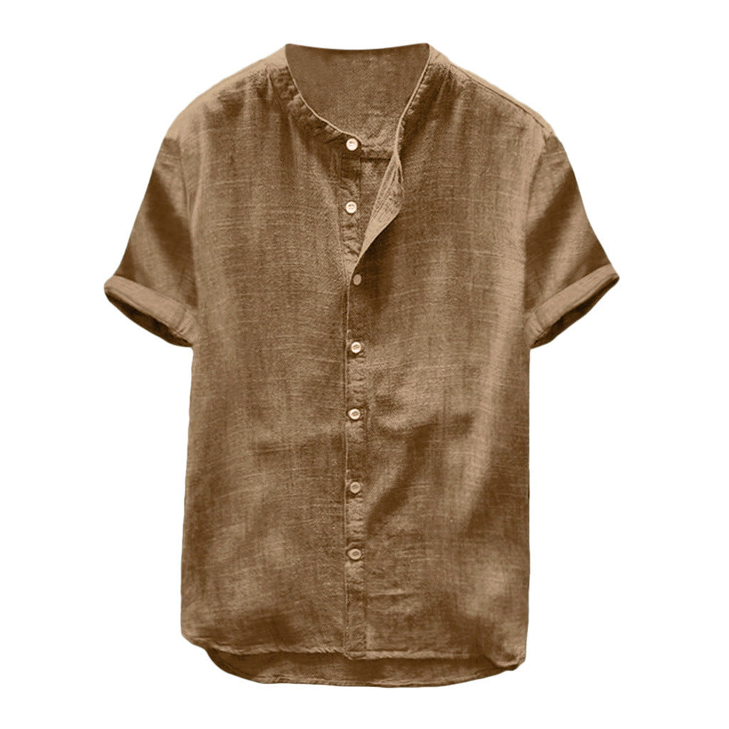 Casual linen shirt for women with high collar and marked button placket Lune London