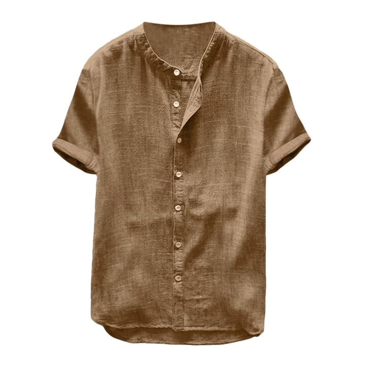 Casual linen shirt for women with high collar and marked button placket Lune London