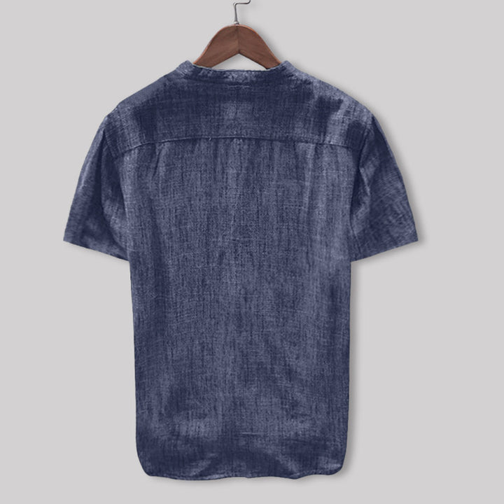 Casual linen shirt for women with high collar and marked button placket Lune London