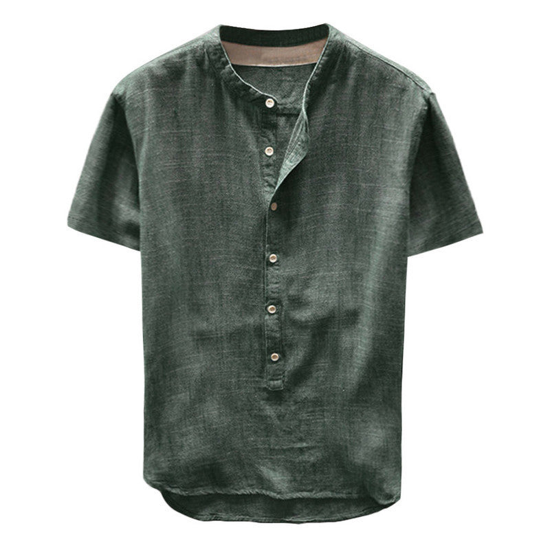 Casual linen shirt for women with high collar and marked button placket Lune London