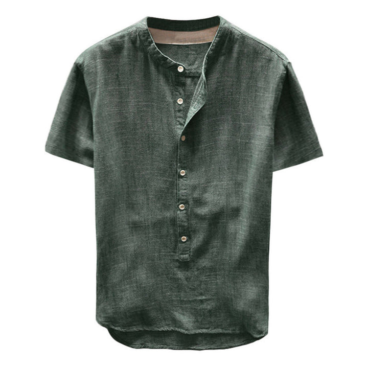 Casual linen shirt for women with high collar and marked button placket Lune London