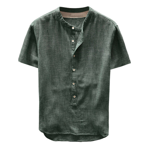 Casual linen shirt for women with high collar and marked button placket Lune London