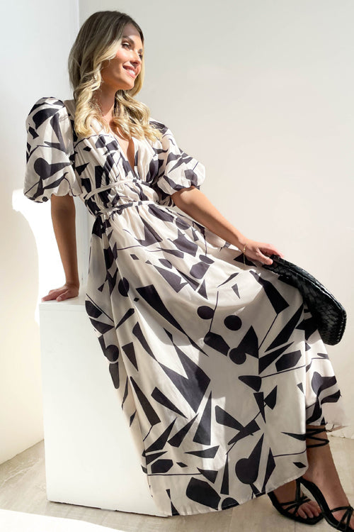 Lune London | Real Love Print Puff Sleeve Maxi Dress
