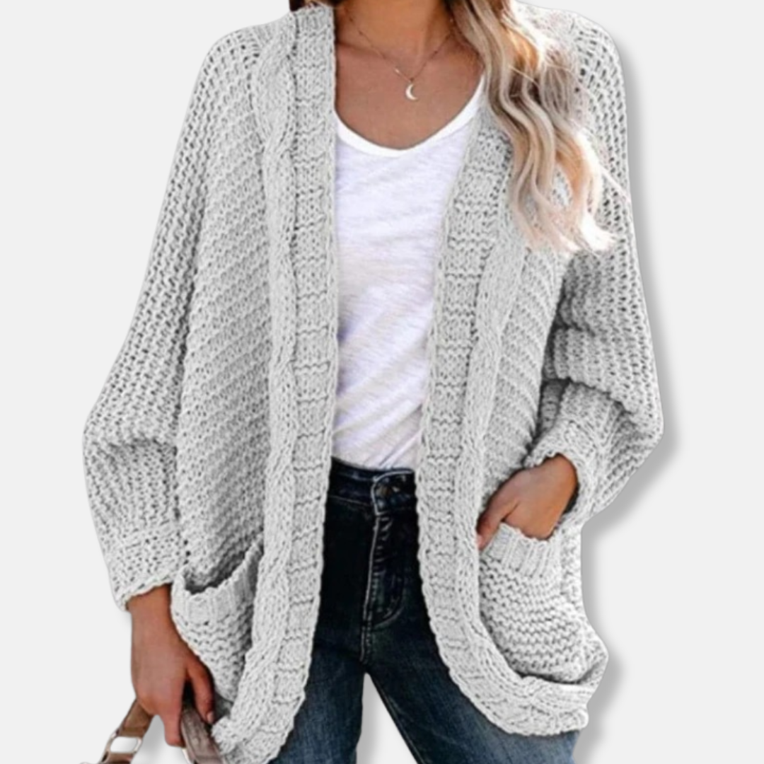 Lune London | Wool Oversized Cardigan - Ribbed Open Front Pocket Cardigan