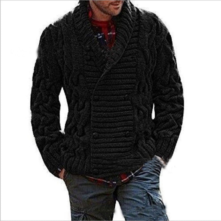 Men's knit jacket with double-breasted buttons and creative cable pattern Lune London