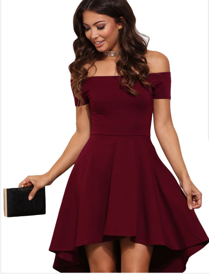 Robe femme à épaules dénudées avec ourlet asymétrique et jupe fluide Chic & Stil