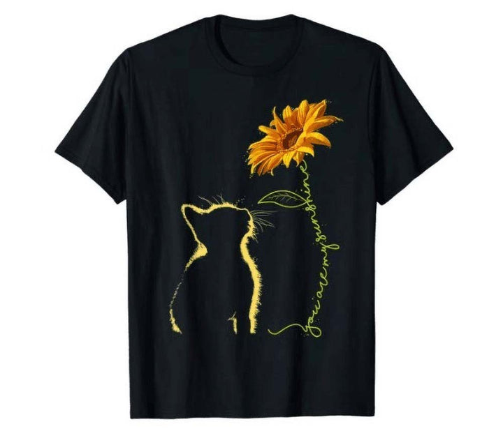 T-shirt femme avec motif créatif de chat et de tournesol Chic & Stil