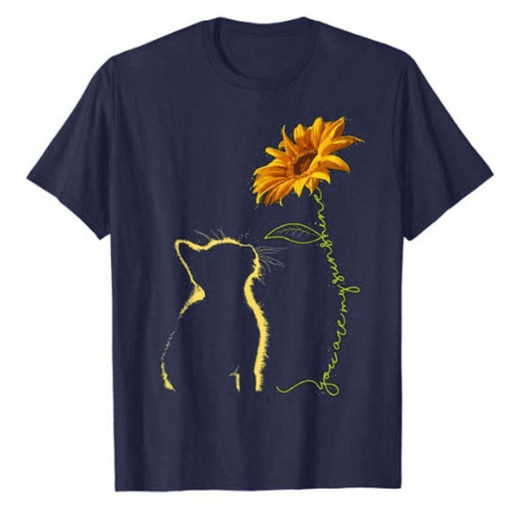 T-shirt femme avec motif créatif de chat et de tournesol Chic & Stil