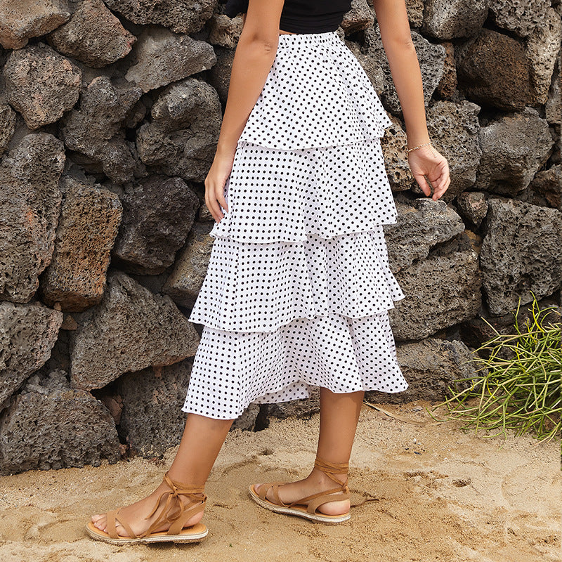 Lune London women's flared midi skirt with polka dot print