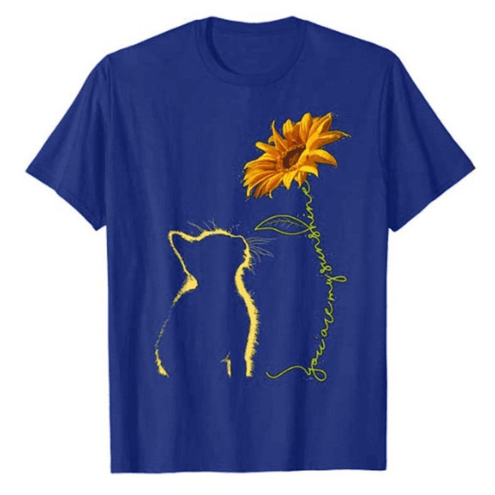 T-shirt femme avec motif créatif de chat et de tournesol Chic & Stil