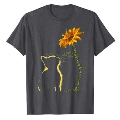 T-shirt femme avec motif créatif de chat et de tournesol Chic & Stil