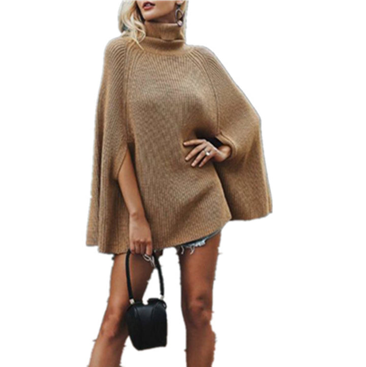Knit poncho for women with decorative turtleneck and elegant structure Lune Londonl