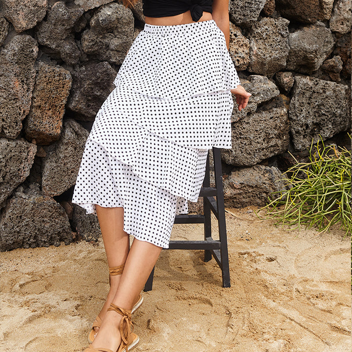 Lune London women's flared midi skirt with polka dot print