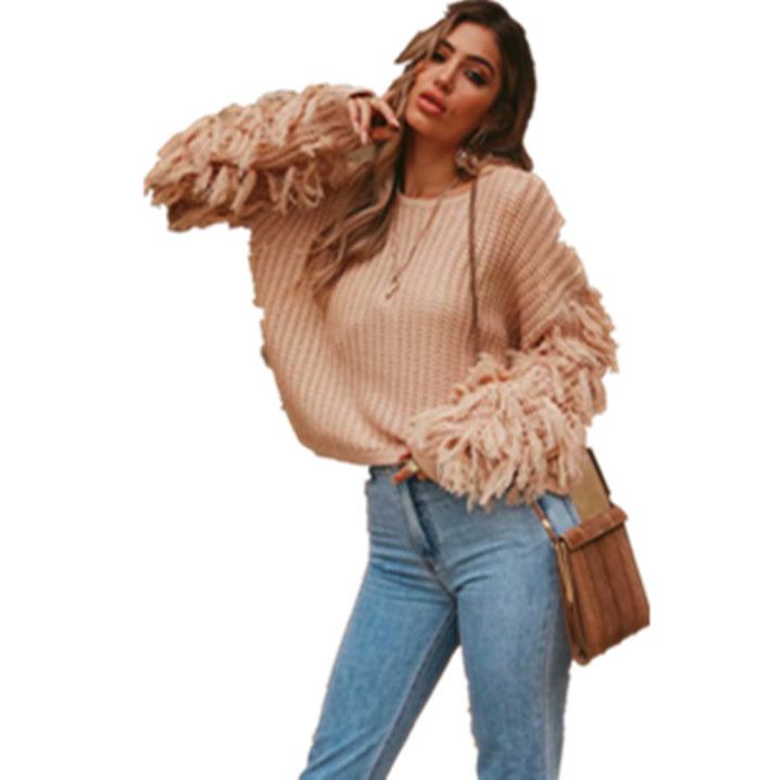Chic and Still Women's knitted sweater with fringed sleeves and a relaxed fit