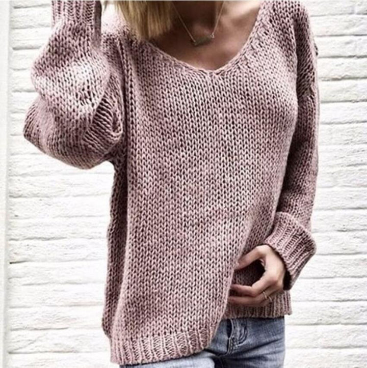 Casual knit sweater for women with deep V-neck and side slits Lune London