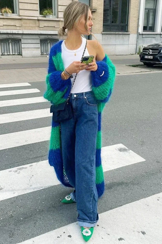 Lune London | Cozy oversized striped knit cardigan